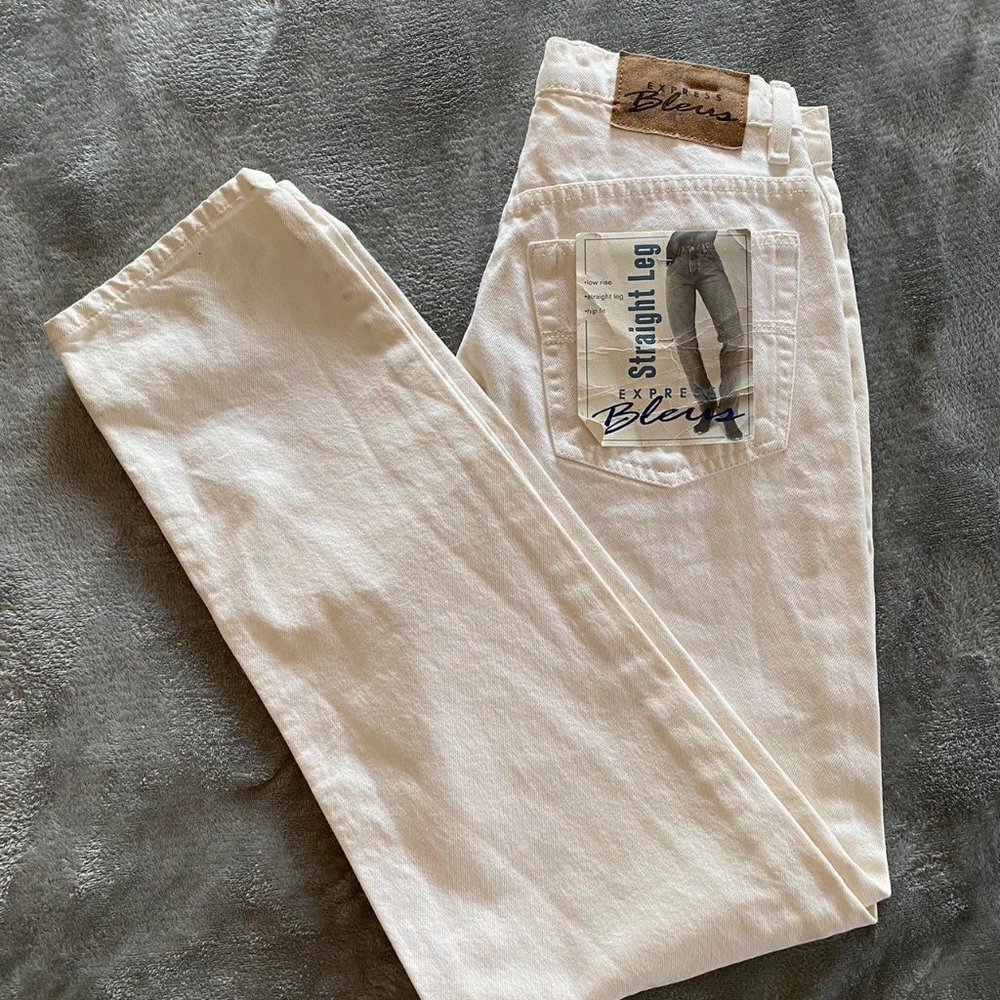 express bleus low rise straight leg hip fit jeans size 7